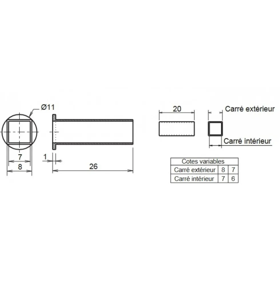 Fourrures de réduction de fouillot - Réduction de 8 à 7 mm BRICOZOR