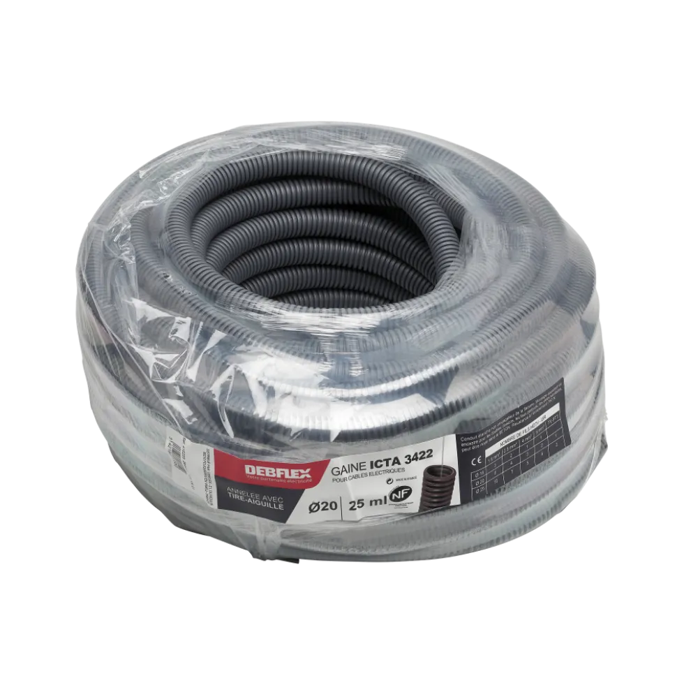 Gaine électrique ICTA - diamètre 20 mm - bobine de 5 à 100 m - gris DEBFLEX