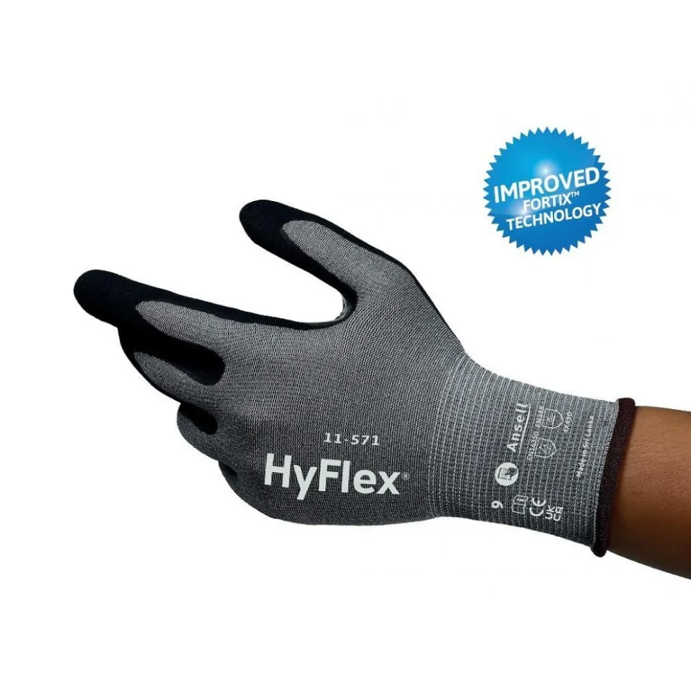 Gants anti-coupures HYFLEX® 11-571 - noir et gris - 12 paires ANSELL