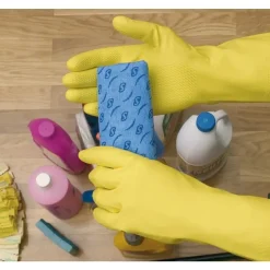 Gants sans support en latex floqué léger jaune - sachet de 12 paires JUBA