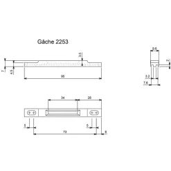 Gâche 2253 - pour coulissant aluminium - pour serrure encastrée LA CROISÉE DS