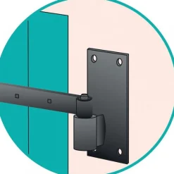 Gond sur platine droite en acier noir - 4 trous de fixation TORBEL