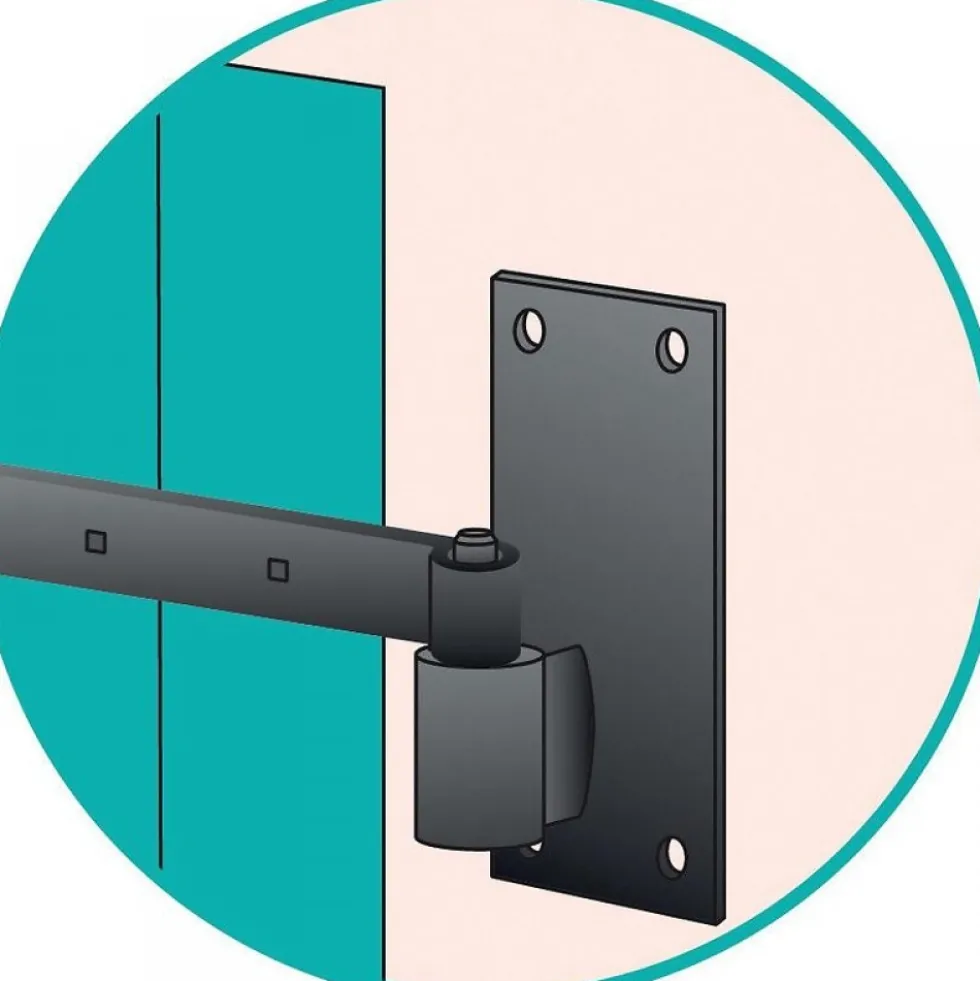 Gond sur platine droite en acier noir - 4 trous de fixation TORBEL