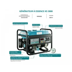 Groupe électrogène à essence - démarrage manuel- 3 kW - 230V KS 3000 KONNER & SOHNEN