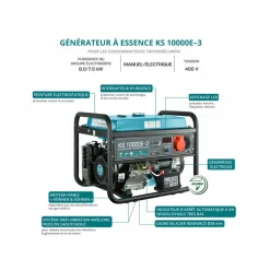 Groupe électrogène à essence - démarrage électrique - 8 kW - 400V KONNER & SOHNEN