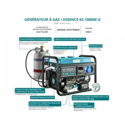 Groupe électrogène à essence/gaz - démarrage Manuel/électrique- 8 kW - 230V KS 10000E G KONNER & SOHNEN