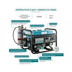 Groupe électrogène à essence/gaz - démarrage manuel- 3 kW - 230V KS3000G KONNER & SOHNEN