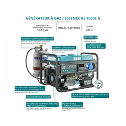 Groupe électrogène à essence/gaz - démarrage manuel/électrique- 5 kW - 230V KS 7000E G KONNER & SOHNEN