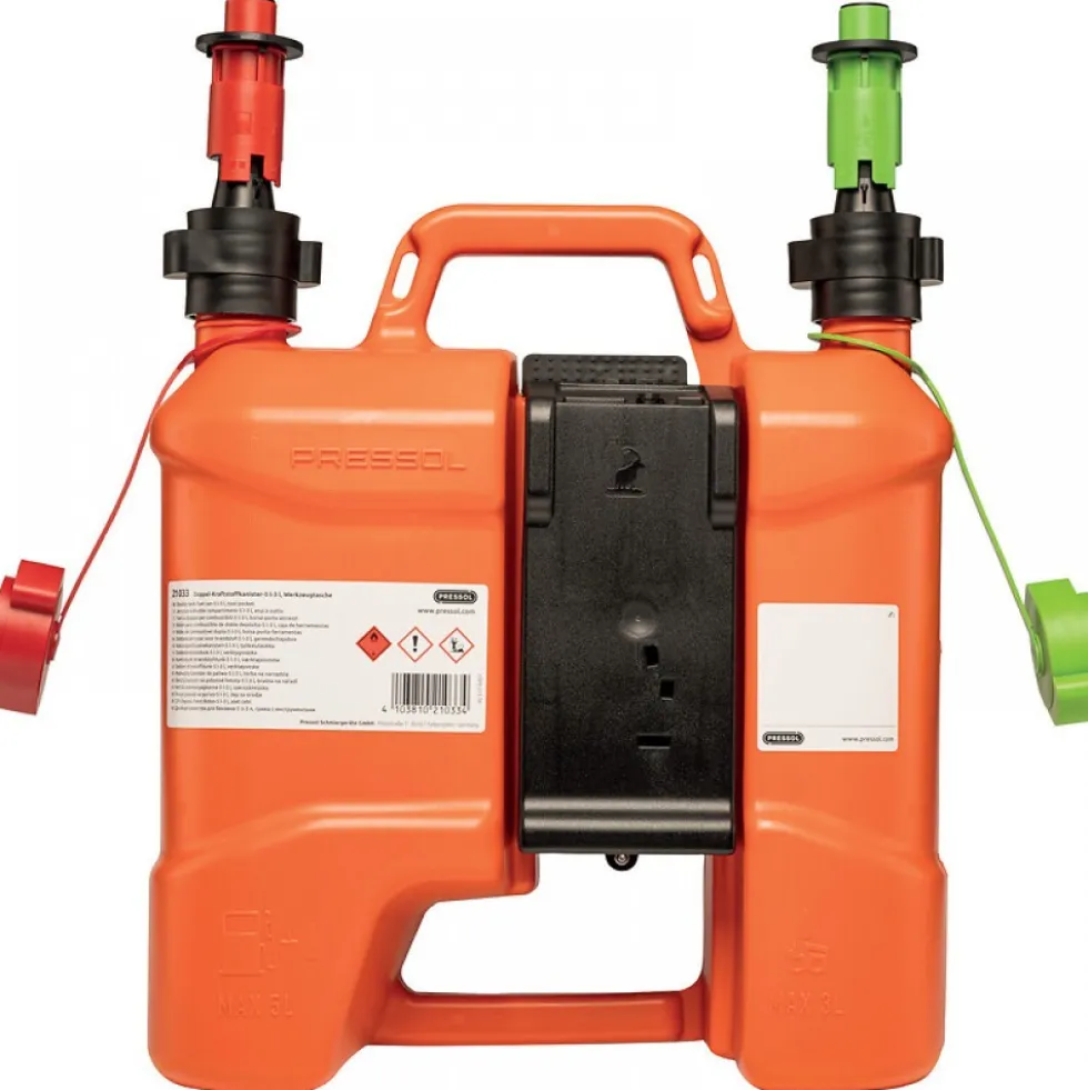Jerrycan polyéthylène à double compartiments 5L et 3L + étui à outils PRESSOL