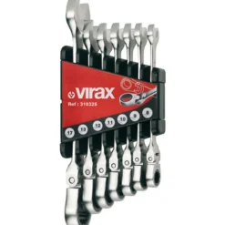 Jeu de 7 clés plates plus cliquet à tête articulée - 8-17 mm VIRAX