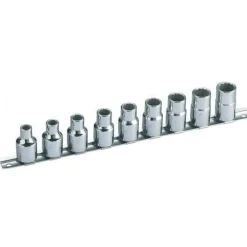 Jeu de 9 douilles courtes 1/2'' sur rack de rangement S-J9R - 8 à 16 mm SAM OUTILLAGE