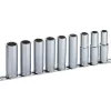 Jeu de 9 douilles longues 1/2'' sur rack de rangement SLJ-9R - 12 à 21 mm SAM OUTILLAGE
