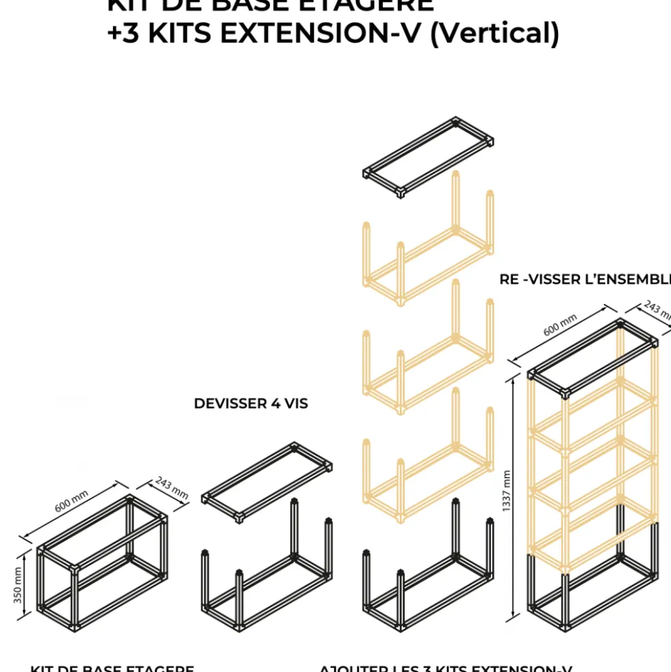 Kit de base étagère modulable AIRGO - 2 tablettes - 600 x 350 x 243 mm SEED