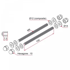 Kit de fixation M6 traversant pour 2 poignées Leviita support verre TIRARD