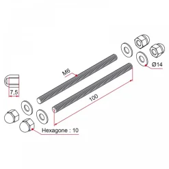 Kit de fixation M6 traversant pour 2 poignées Leviita support multi-matériaux TIRARD