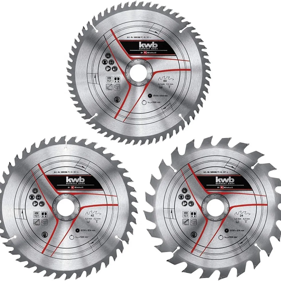 Kit de 3 lames de scie 250 x 30 x 3,2 mm - 24/42/60 dents - KWB EINHELL