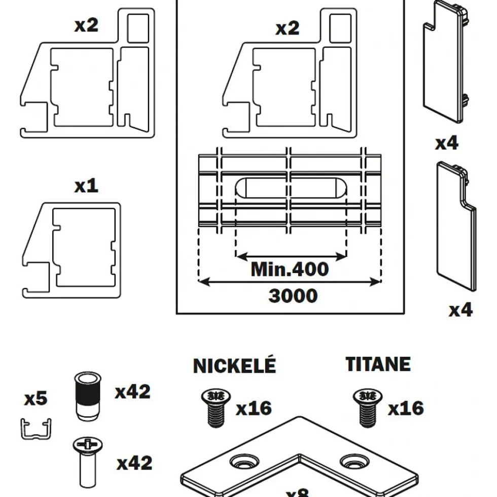 Kit de profils pour 2 portes cadre en aluminium SALICE