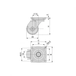 Kit de roulettes Slip 3 transparentes avec platine de montage EMUCA