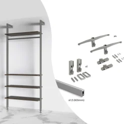 Kit pour structure modulaire Zero 4 étagères en bois + tringle - gris EMUCA