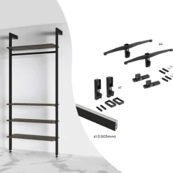 Kit pour structure modulaire Zero 4 étagères en bois + tringle - noir EMUCA