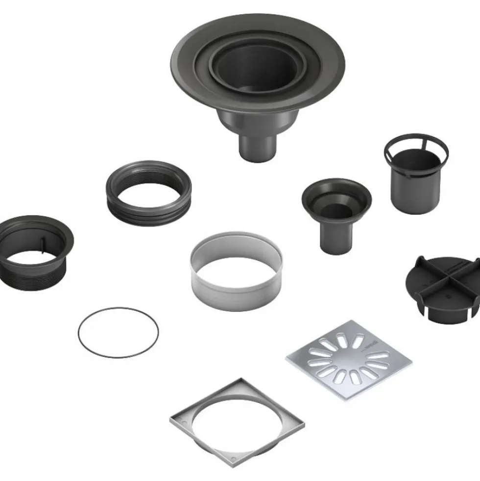 Kit siphon de sol à sortie verticale - grille carrée - Wedi Fundo DN50 Wedi