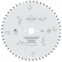 Lame de scie circulaire HM fine pour alu - Ø185x20x2mm - 56 dents TP négative LEMAN
