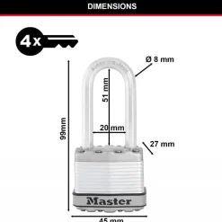 Lot de 3 cadenas à clé - acier laminé - 45 mm de large - anse de 51 mm MASTER LOCK