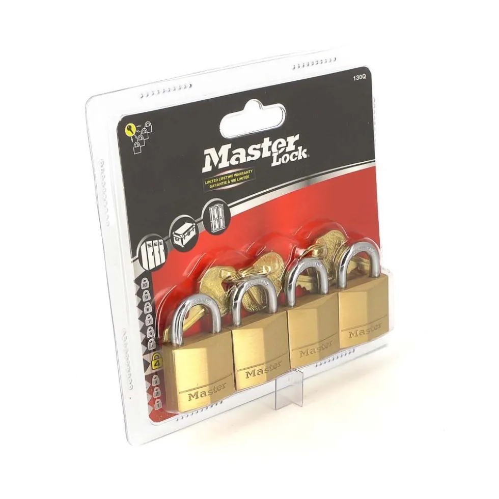Lot de 4 cadenas à clé s'entrouvrant - laiton massif de 30 mm de large MASTER LOCK