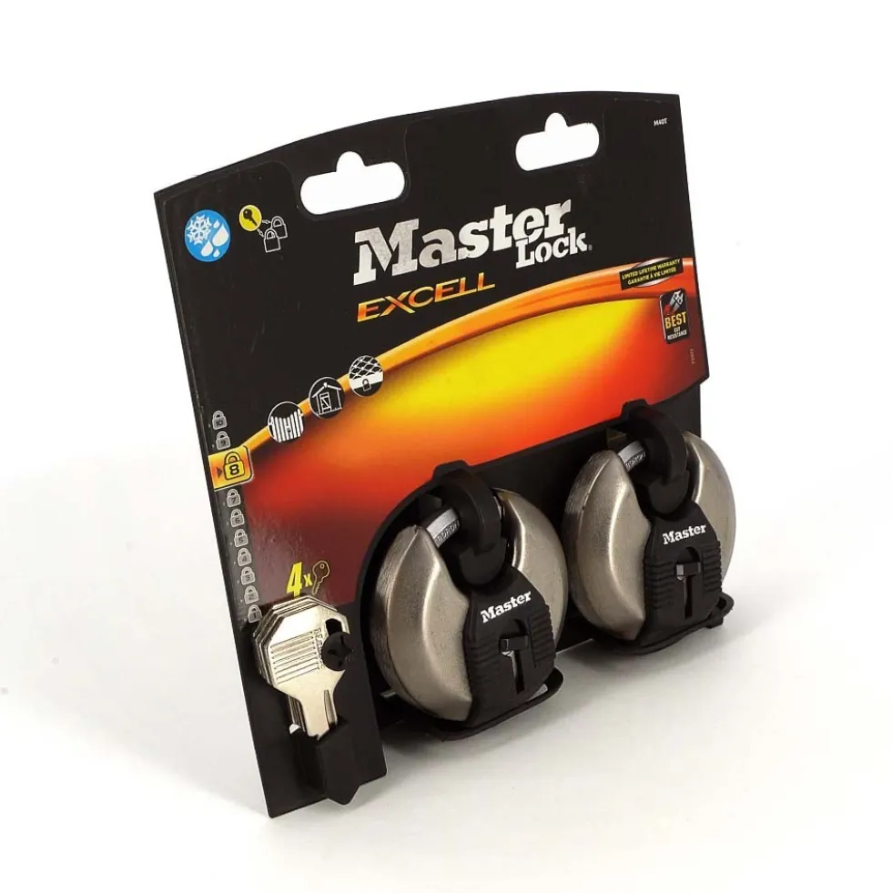 Lot de 2 cadenas disque extérieurs à clé - Anse octogonale protégée MASTER LOCK