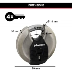 Lot de 2 cadenas disque extérieurs à clé - Anse octogonale protégée MASTER LOCK