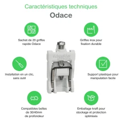 Lot de 20 griffes courtes inox pour boîtes profondeur 30/40 mm - Odace II SCHNEIDER