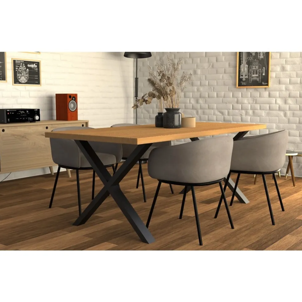 Lot de 2 pieds de table en X en acier noir mat - style industriel Interges