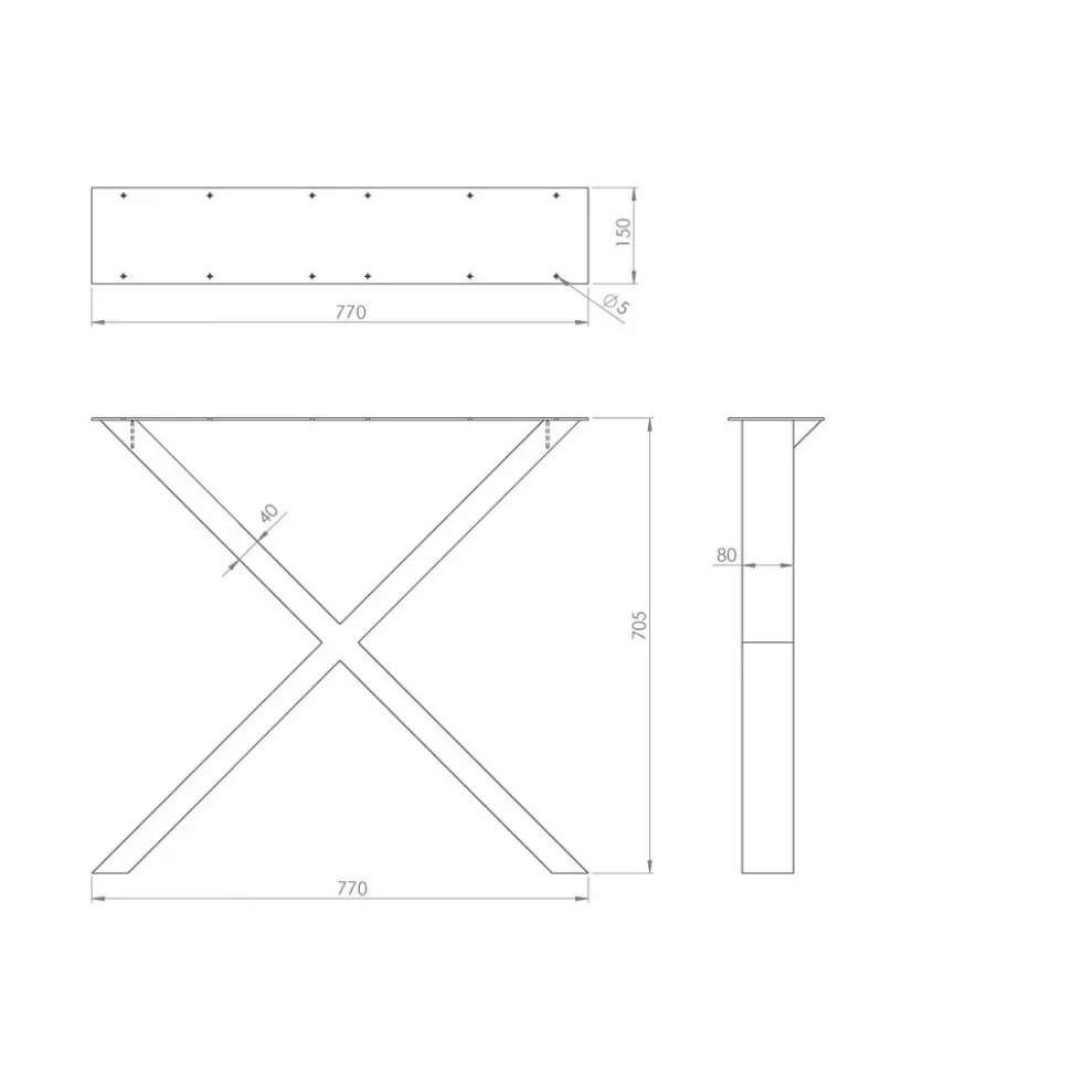 Lot de 2 pieds de table en X en acier noir mat - style industriel Interges