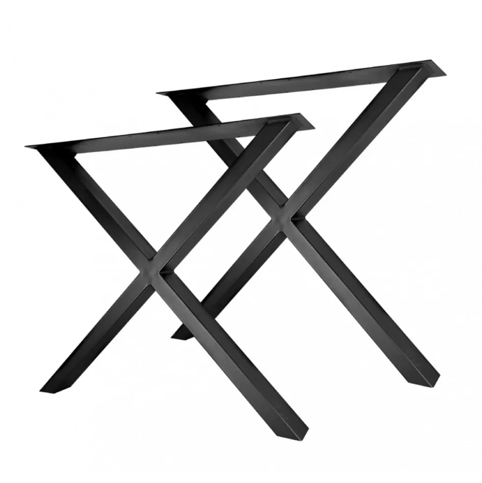 Lot de 2 pieds de table en X en acier noir mat - style industriel Interges