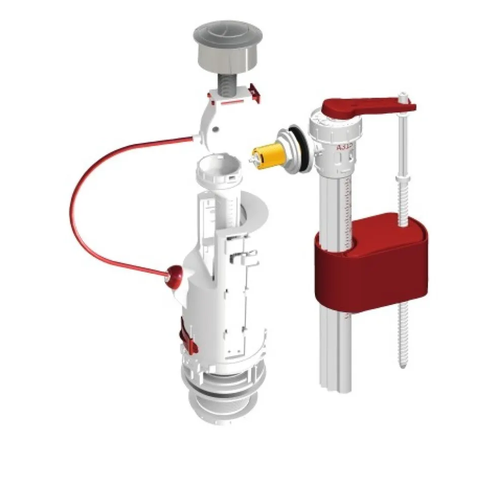 Mécanisme chasse d'eau - double chasse - poussoir - Dualtech 2 DUBOURGEL