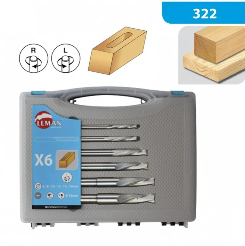 6 mèches à mortaiser - acier - coupe hélicoidale - rotation gauche LEMAN
