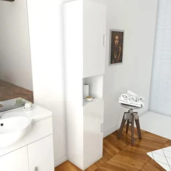 Meuble colonne pour salle de bains 182x35x30 cm - Blanc laqué - Eco 35 AURLANE
