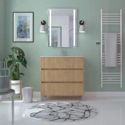 Meuble de salle de bains sur pieds - 80 cm - 3 tiroirs - décor bois - Atos AURLANE