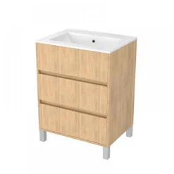 Meuble de salle de bains sur pieds 60 cm - 3 tiroirs - décor bois - Atos AURLANE