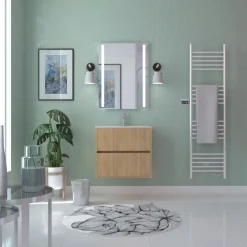 Meuble de salle de bains suspendu 60 cm - 2 tiroirs - décor bois - Atos AURLANE
