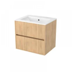 Meuble de salle de bains suspendu 60 cm - 2 tiroirs - décor bois - Atos AURLANE