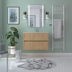 Meuble de salle de bains suspendu 80 cm - 2 tiroirs - décor bois - Atos AURLANE