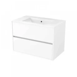 Meuble de salle de bains suspendu 80 cm - 2 tiroirs - blanc - Atos AURLANE
