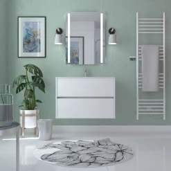 Meuble de salle de bains suspendu 80 cm - 2 tiroirs - blanc - Atos AURLANE