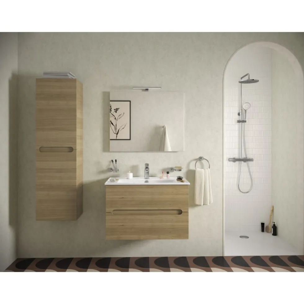Meuble salle de bain 80 cm 2 tiroirs avec vasque - Chêne Colorado - Ola Up JACOB DELAFON