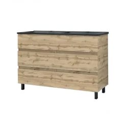 Meuble salle de bains double vasque 120 cm noire - chêne naturel - Timber AURLANE