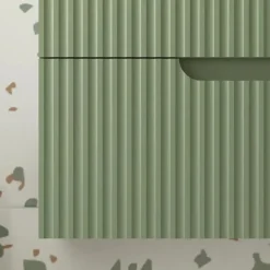 Meuble salle de bains suspendu 80 cm - 2 tiroirs MDF ondulé - vert olive - Emilien AURLANE