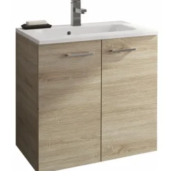 Meuble sous vasque 60 cm suspendu Angelo - 2 portes - Chêne Bardalino Néova