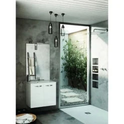 Meuble sous vasque 60 cm suspendu Angelo - 2 portes - Blanc brillant Néova