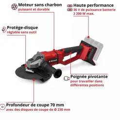 Meuleuse d'angle Pro TP-AG 36/230-22 Li BL - diamètre 230mm - Solo - Power X-Change EINHELL PROFESSIONAL
